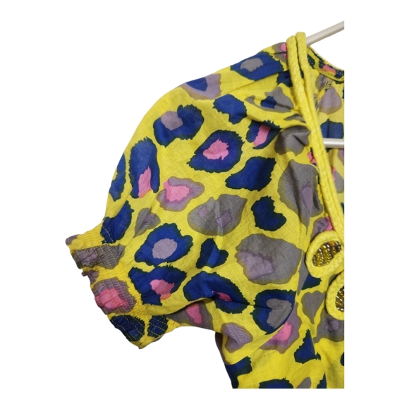 Y2K Vintage Calla Gyaru Top Bright Yellow Animal Print Beaded Size Medium - Picture 3 of 6